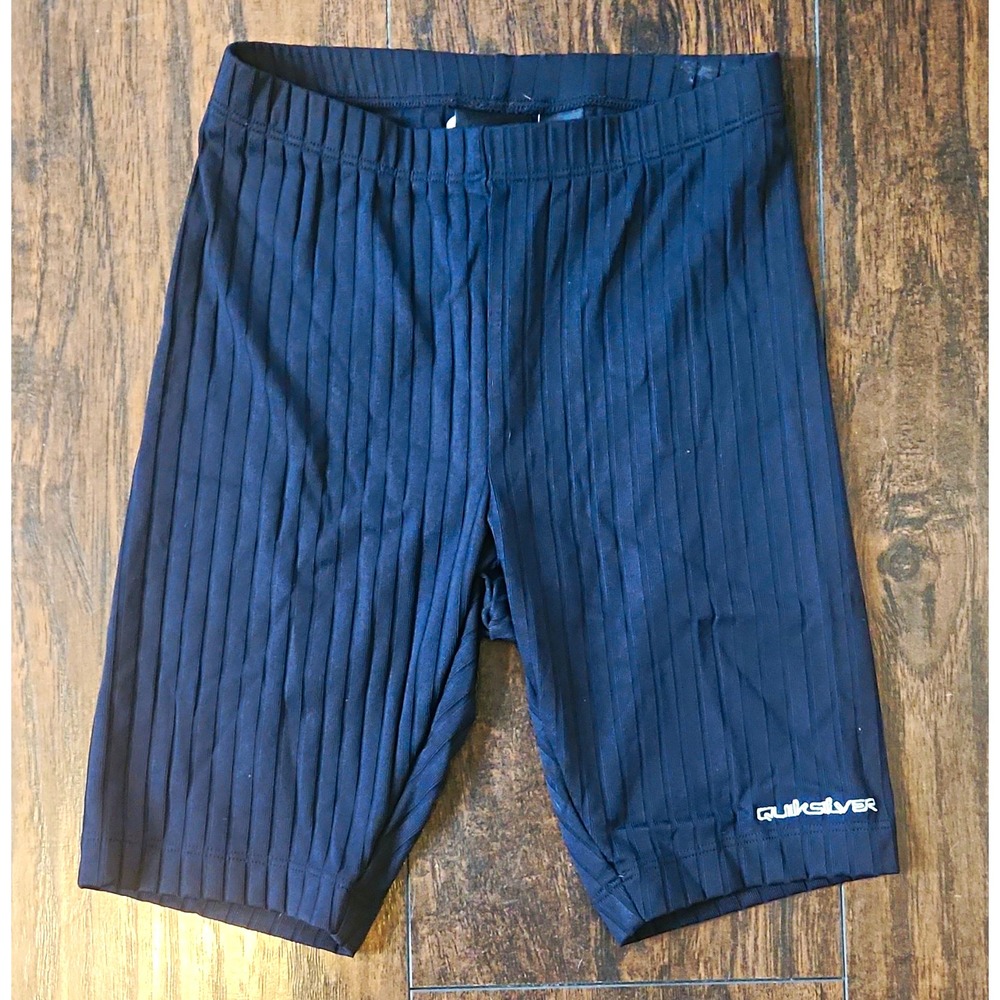 Quiksilver women's Black Solid Ribbed Biker Shorts Logo Polyamide Nylon XS